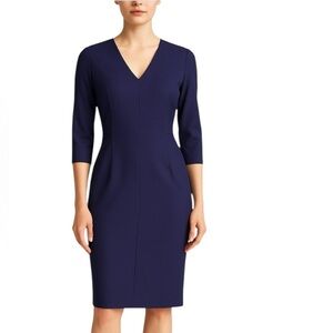 Lafayette 148 New York - Navy Blue Wool Blend Sheath Dress Sz 6